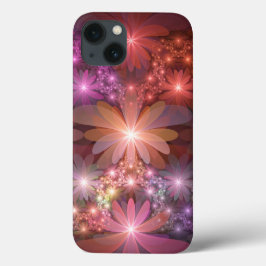 花のベッド光沢のあるカラフル抽象芸術フラクタルアート iPhone 13ケース