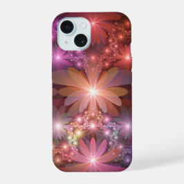 花のベッド光沢のあるカラフル抽象芸術フラクタルアート iPhone 15ケース