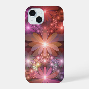 花のベッド光沢のあるカラフル抽象芸術フラクタルアート iPhone 15ケース