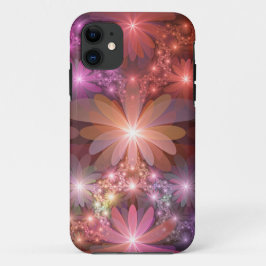 花のベッド カラフルな光沢のある抽象的なフラクタルアート iPhone 11 ケース