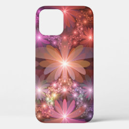 花のベッド カラフルな光沢のある抽象的なフラクタルアート iPhone 12ケース