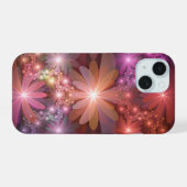 花のベッド カラフルな光沢のある抽象的なフラクタルアート iPhone 15ケース (裏面横)
