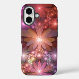 花のベッド カラフルな輝きの抽象的なフラクタルアート iPhone 16ケース