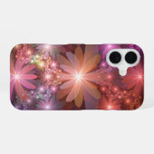 花のベッド カラフルな輝きの抽象的なフラクタルアート iPhone 16ケース (裏面横)