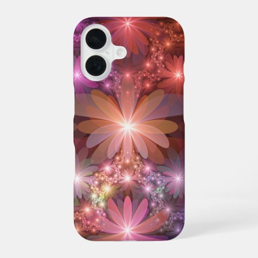 花のベッド カラフルな輝きの抽象的なフラクタルアート iPhone 16ケース (裏面)