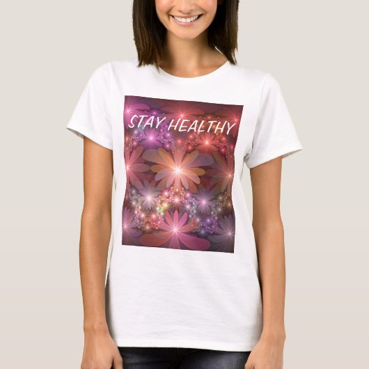 花のベッド カラフルな輝きの抽象的なフラクタルアート Tシャツ (正面)