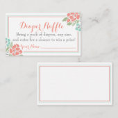 花のベビーシャワーのおむつのラッフルのチケットの珊瑚のティール（緑がかった色） エンクロージャーカード (正面/裏面)