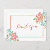 花のベビーシャワーの珊瑚のティール(緑がかった色)は感謝していしています サンキューカード (正面/裏面)