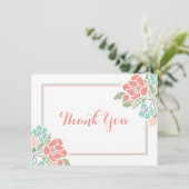 花のベビーシャワーの珊瑚のティール(緑がかった色)は感謝していしています サンキューカード (スタンド正面)