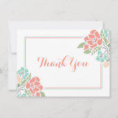 花のベビーシャワーの珊瑚のティール(緑がかった色)は感謝していしています サンキューカード (正面)