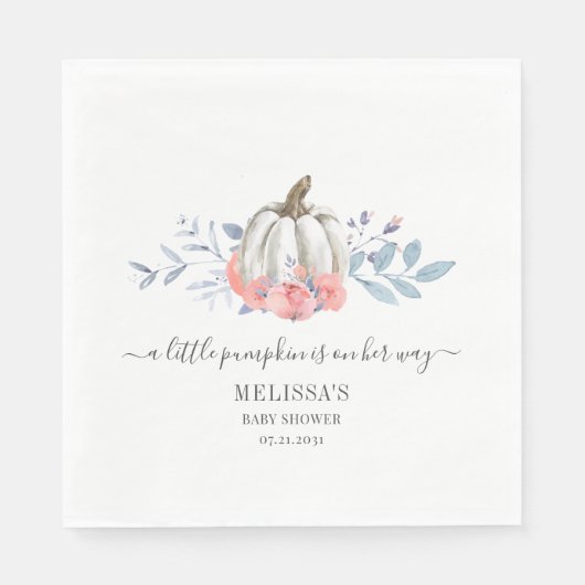花のベビーシャワー ピンクのバラとカボチャ スタンダードランチョンナプキン (正面)