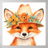 花のベビーフォックスのナーサリー壁アート ポスター (正面)