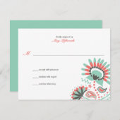 花のペイズリーの結婚式の応答 出欠カード (正面/裏面)