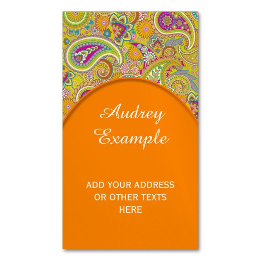 花のペイズリーの継ぎ目が無いパターンI + あなたのアイディア マグネット名刺 (正面縦)