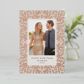 花のホイル ハッピー・ニュー・イヤー ホリデー フォト カード (立ち正面)
