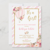 花のホットエアバルーンのベビーシャワー招待状 女の子 招待状 (正面)