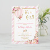 花のホットエアバルーンのベビーシャワー招待状 女の子 招待状 (スタンド正面)