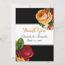 花のボヘミアの赤くおよび黄色バラ サンキューカード