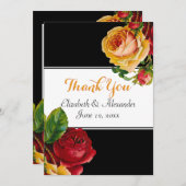 花のボヘミアの赤くおよび黄色バラ サンキューカード (正面/裏面)