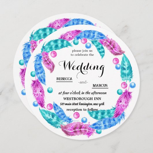 花のボホリース、鮮やかな色のエレガンス 招待状 (正面/裏面)