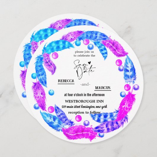 花のボホリース、鮮やかな色のエレガンスi 招待状 (正面/裏面)