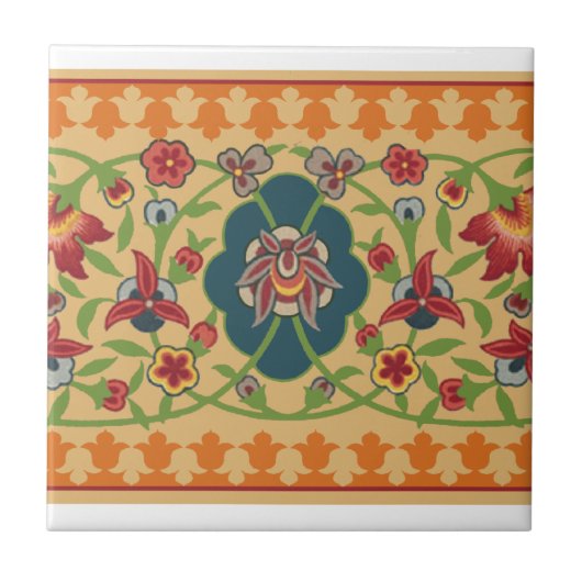 花のボーダーセラミックタイル タイル (正面)