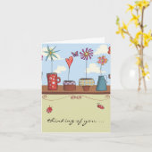 花のポット考えるズ·オブ·ユー·ノテカード カード (黄色い花)