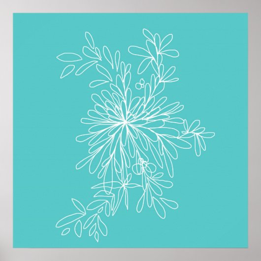 花のポップ・アートの水色 ポスター (正面)