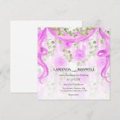 花のマゼンタ リボン ハンドファスティング ウェディング 招待状 (正面/裏面)