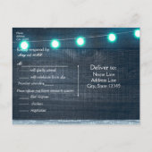 花のマソンジャー＆青いストリングライトの素朴なRSVP インビテーションポストカード (裏面)