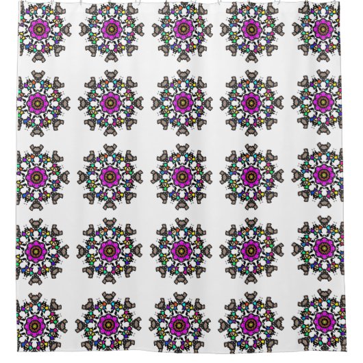 花のマンダラパターン シャワーカーテン (正面)