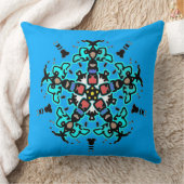 花のマンダラ シームレス ターコイズ クッション (ブランケット)