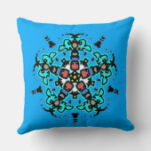 花のマンダラ シームレス ターコイズ クッション (裏面)