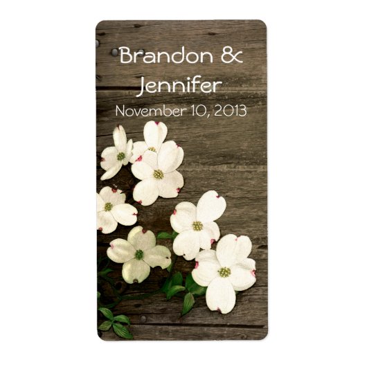 花のミニワイン結婚ラベル付き素朴なフェンス ラベル (正面)