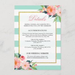 花のミントグリーンストライプ ゴールド ウェディング 詳細 エンクロージャーカード