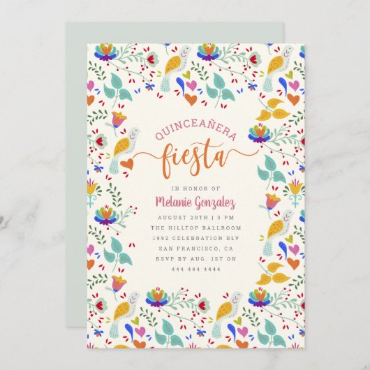 花のメキシカン刺繍 キンセアニエラ・フィエスタ 招待状 (正面/裏面)