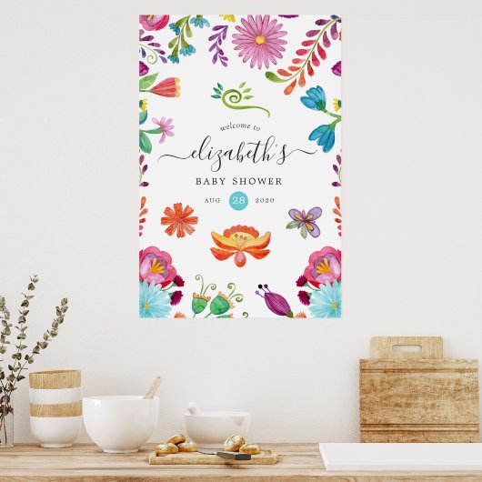 花のメキシコ フィエスタ ベイビーまたはブライズシャワー ポスター (キッチン)