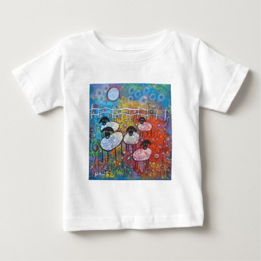 花のメリーなヒツジ ベビーTシャツ (正面)