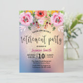 花のモダンな金ゴールドのグリッターの退職パーティー 招待状 (スタンド正面)