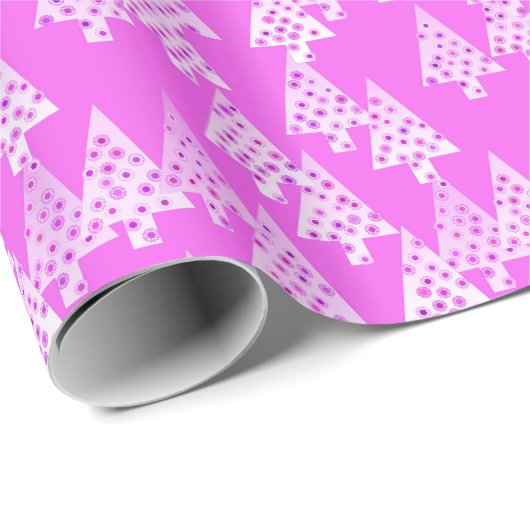花のモダンクリスマスツリー – オーキッドピンク ラッピングペーパー (ロールコーナー)