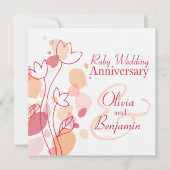 花のモダン花びらの赤いルビーの結婚式の招待 招待状 (正面)