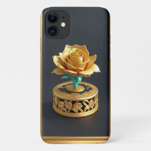 花のモチーフが施された金の装飾フレーム iPhone 11 ケース