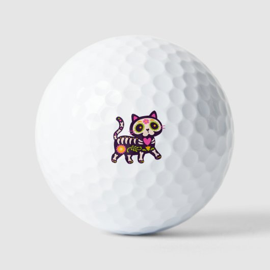 花のモチーフで飾られた猫のゴルフボール ゴルフボール (正面)