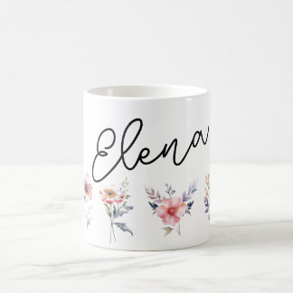 花のモチーフと名前をカスタムする コーヒーマグカップ