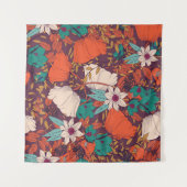 花のモチーフ:手描きのシームレスパターン タペストリー (正面(横))