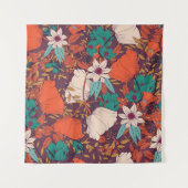 花のモチーフ:手描きのシームレスパターン タペストリー (正面)