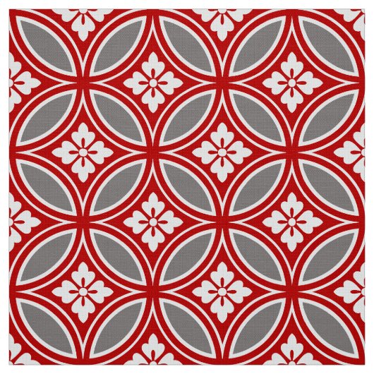 花のモチーフ、赤、白および灰色のShippo ファブリック (見本)
