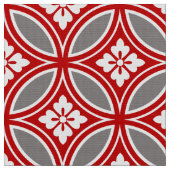 花のモチーフ、赤、白および灰色のShippo ファブリック (クローズアップ)