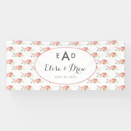 花のモノグラムの旗 横断幕 (横)