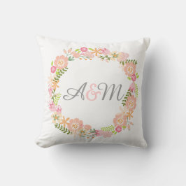 花のモノグラムの枕 クッション